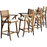 Christopher Knight Home Hermosa Acacia Wood Outdoor Barstools, 4-Pcs Set, Teak Finish