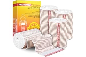FRESINIDER Elastic Bandage Wrap, 3" x 4 Pack – Latex Free Cotton Compression Bandage with Hook & Loop Closure at Both Ends, Reusable Wrap for Sports, Medical, and Injury Recovery