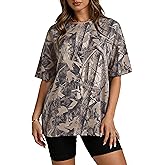 TERIVEEK Camo Shirt Women Mens Oversized Camouflage Print Graphic Tees Maple Leaf Short Sleeve Crewneck T Shirt Streetwear