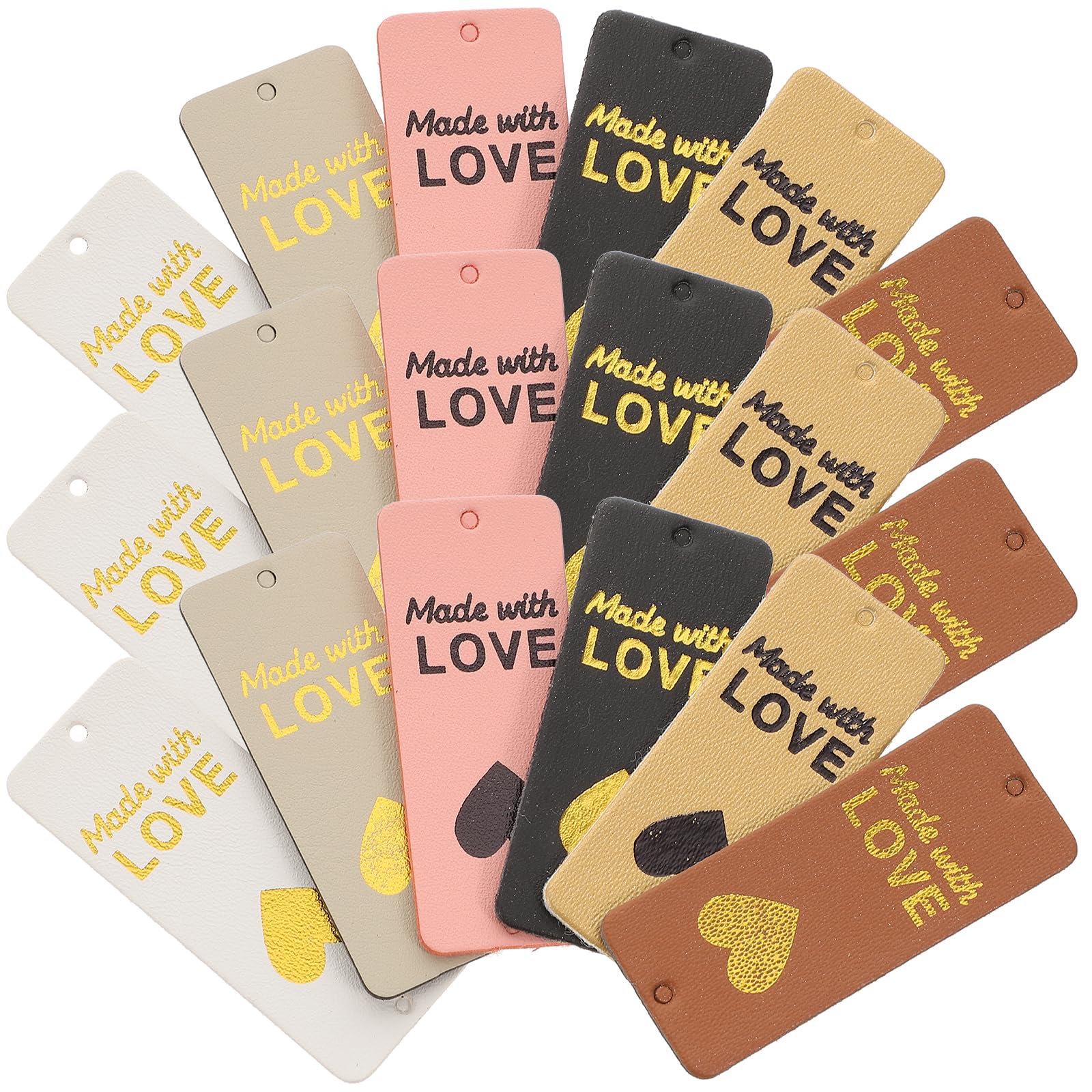 DOITOOL Handmade with Love Pu Clothing Tags 100Pcs 1.97X0.79In Leather Labels for Jeans Hats Bags Sewing Crafts Sewing Labels