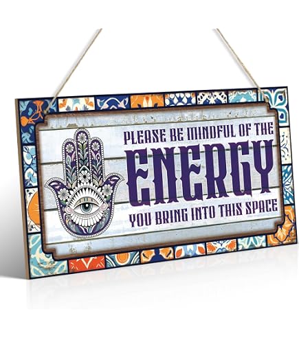 Please Be Mindful Of The Energy Wood Sign - 6x12 Inch Rustic Wall Decor With Jute Rope - View #5