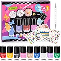 wakaniya Kids Nail Polish - Quick Dry Mini Nail Polish Set for Girls with Gems Stickers, 9 Colors Nail Polish Non-Toxic Water