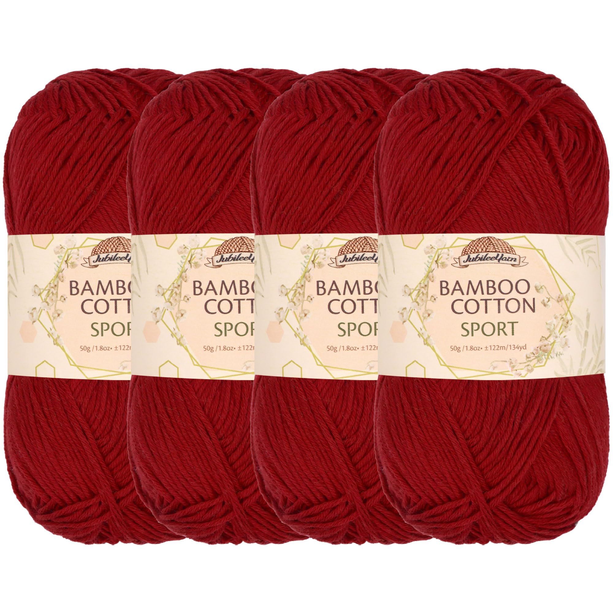 JubileeYarn Bamboo Cotton Sport 4 Ply Yarn - 50g/Skein - Merlot - 4 Skeins
