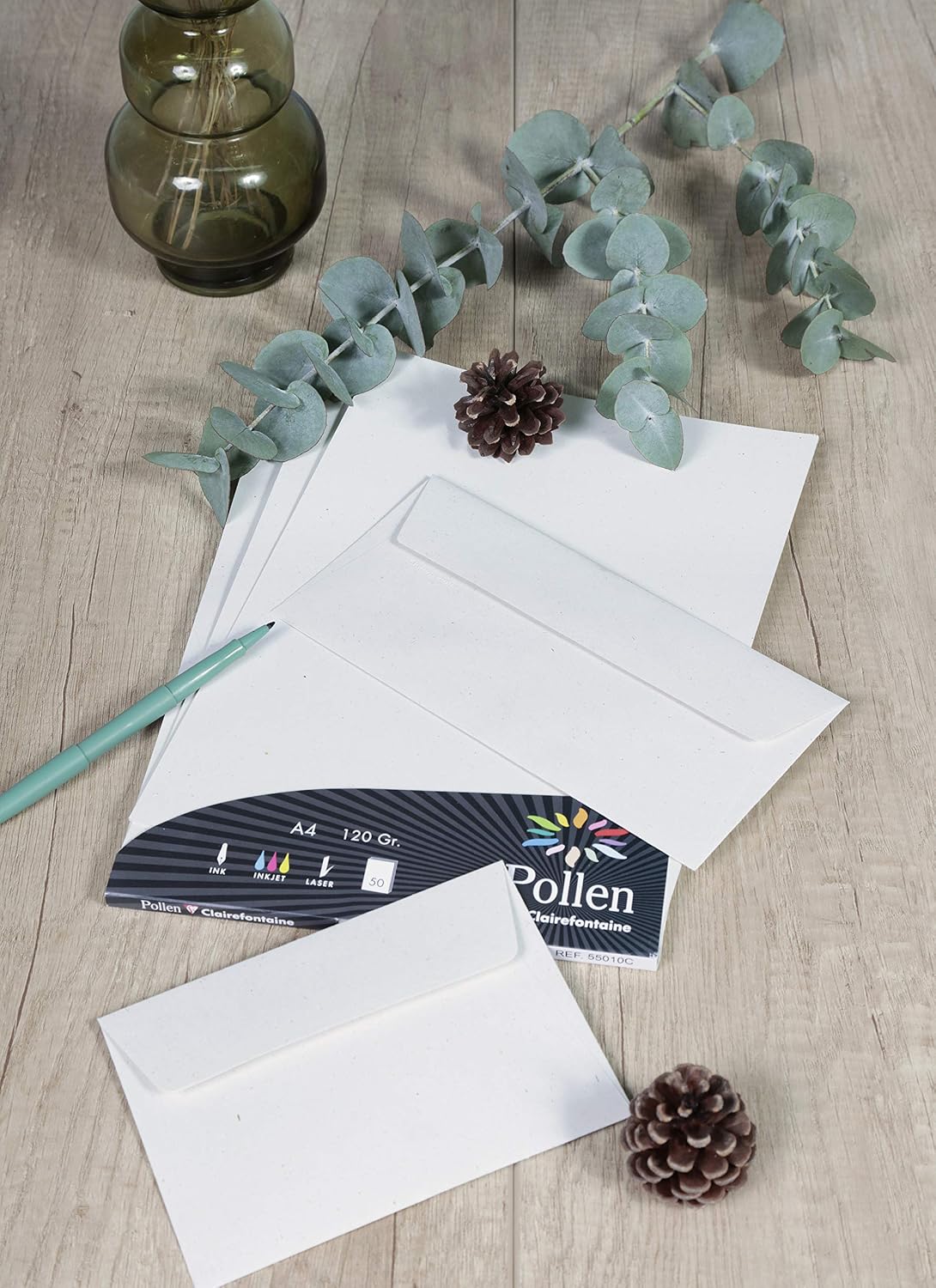 Clairefontaine 55012C 100% Recycled Paper Pack of 20 self-adhesive envelopes DL 11x22cm 120g Natura paper Event invitations correspondence Pollen range Premium - Image 3