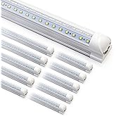 10-Pack 8ft LED Shop Light Fixture - 90W T8 Integrated LED Tube Light - 6500K 12000LM V-Shape Linkable - High Output - Clear Cover - Plug and Play - 270 Degree Lighting for Garage, Shop, Barn
