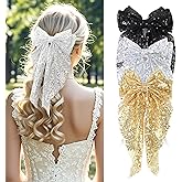 3PCS Big Bowknot Hair Clips Large Sequin Hair Bows Glitter Clips Soft Satin Silky Bowknot with long Tail Hair Bows Clips for Women and Girls Hair Accessories (Black,Silver,Gold)