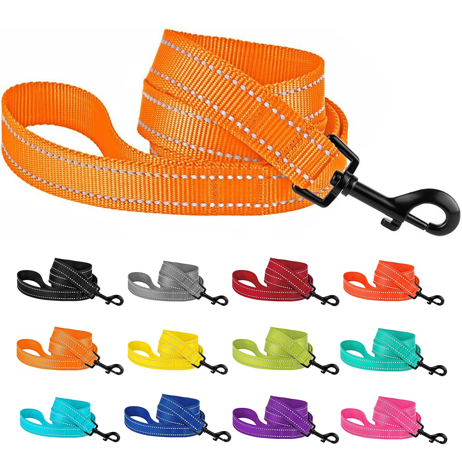 CollarDirect Nylon Dog Leash 5ft for Daily Outdoor Walking Running Training Heavy Duty Reflective Pet Leashes for Large, Medium & Small Dogs (L, Orange)