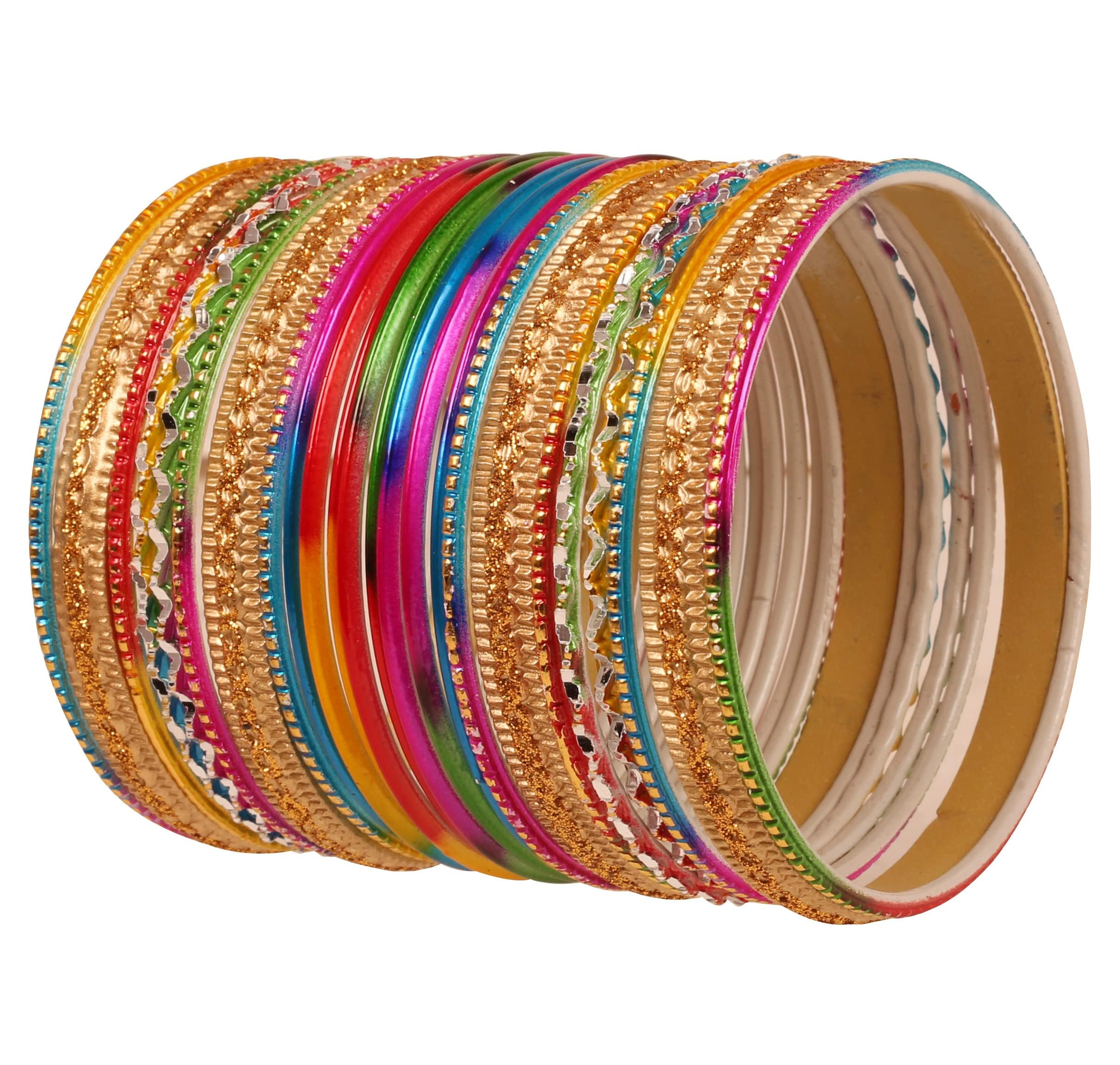 Touchstone NEW Gorgeous Rainbow Bangle Collection. Indian Bollywood Colorful Bangle Bracelets. Set of 24. In Antique Gold Tone For Women.