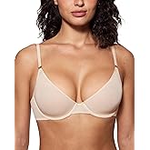 INLYRIC Women's Cosnufy Sheer Balconette Bra Demi Unlined Plunge Mesh See Through Sexy Bras Underwire