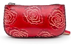 XYC INNOVATION Handmade 3D Cute Animal Cartoon Leather Cowhide Coin Purse, Wallet, and Key Case - Zippered Pouches with Wristband Clutch for Easy Hand-Holding and Gift Giving New Coin Purse (classic ross red)