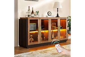 LUXOAK Sideboard Buffet Cabinet with Storage,64" Cabinet with Glass Door, Modern Wood Glass-Buffet Cabinet for Dinning Room,Kitchen, Hallway, and Living Room,Barnwood+Brown