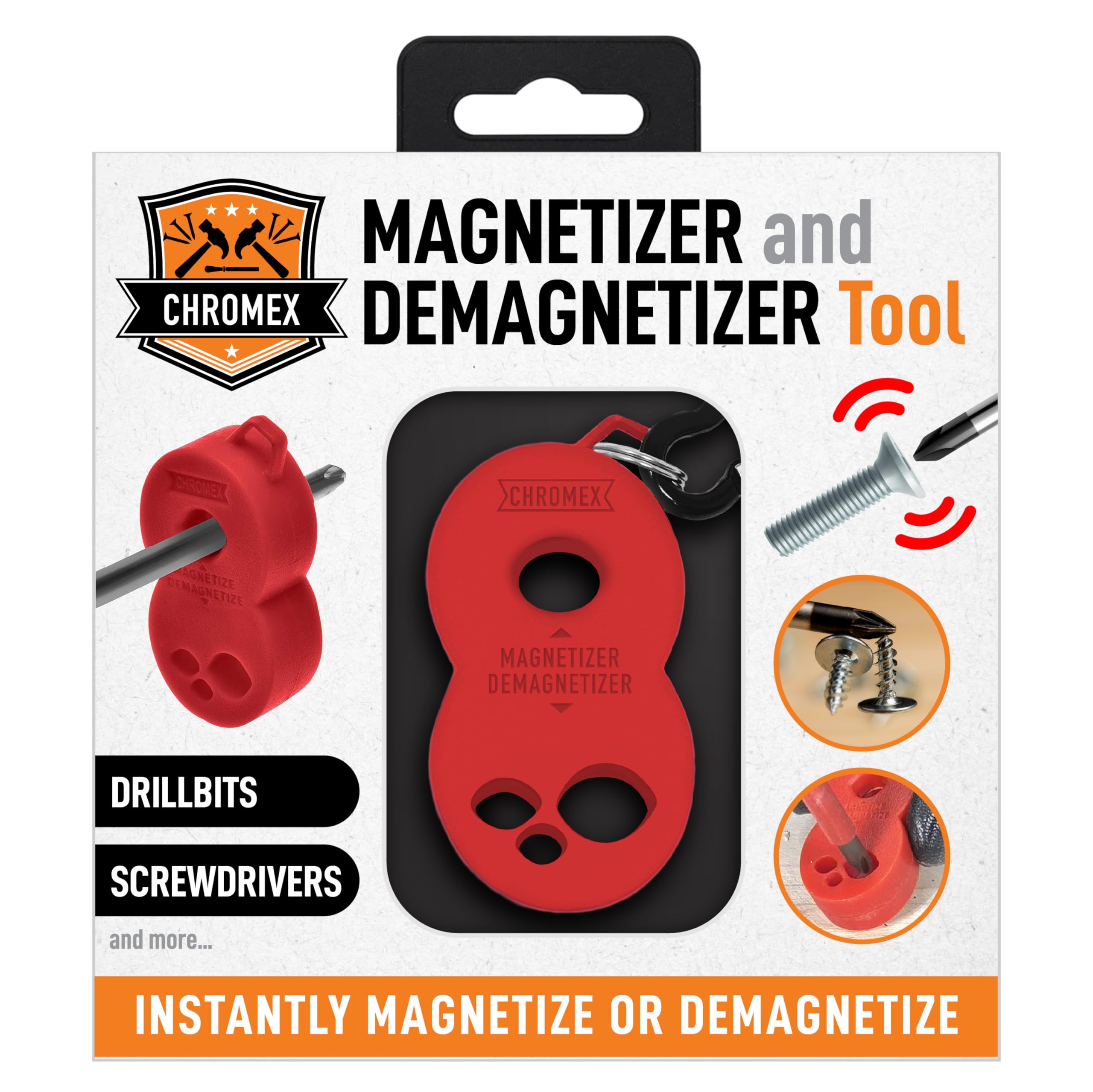 Photo 1 of Magnetizer Demagnetizer Tool for Screwdrivers and Bits with Carabiner Hook for Keychains or Belt Loops (Red)