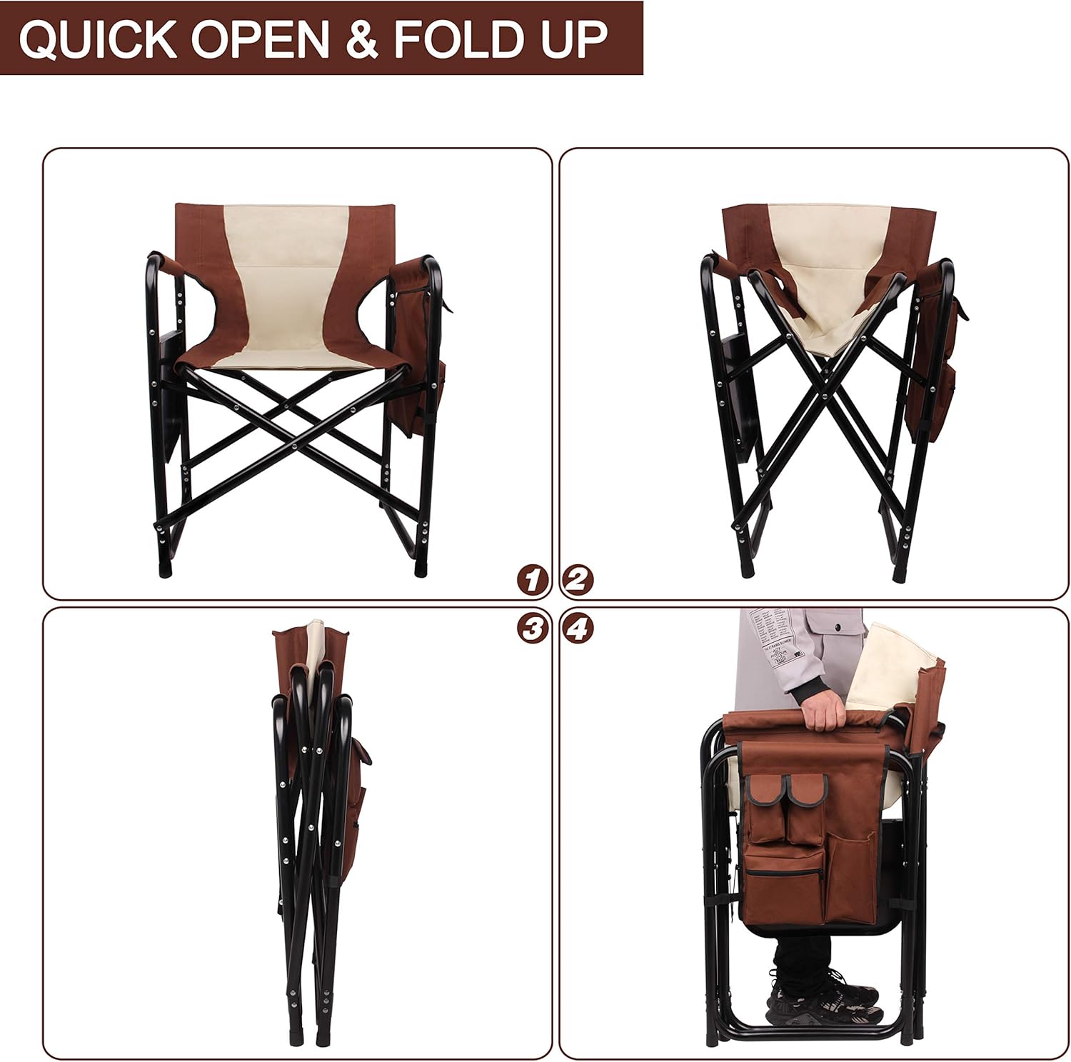 Camping Directors Chair Portable Folding Chair - Full Aluminum Frame Makeup Chair Artist Heavy Duty Lightweight with Armrest Side Table Storage Bag Indoor Outdoor 300 lbs Supports: Kitchen & Dining