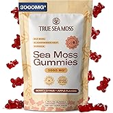 TrueSeaMoss Gummies 3000mg – Irish Sea Moss with Bladderwrack & Burdock Root – 3-in-1 Formula – Fruity Flavor – 60 Gummies