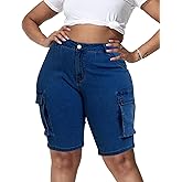 Gocolloa Womens Plus Size Jean Shorts Stretchy Cargo Bermuda Shorts High Waisted Y2k Denim Shorts