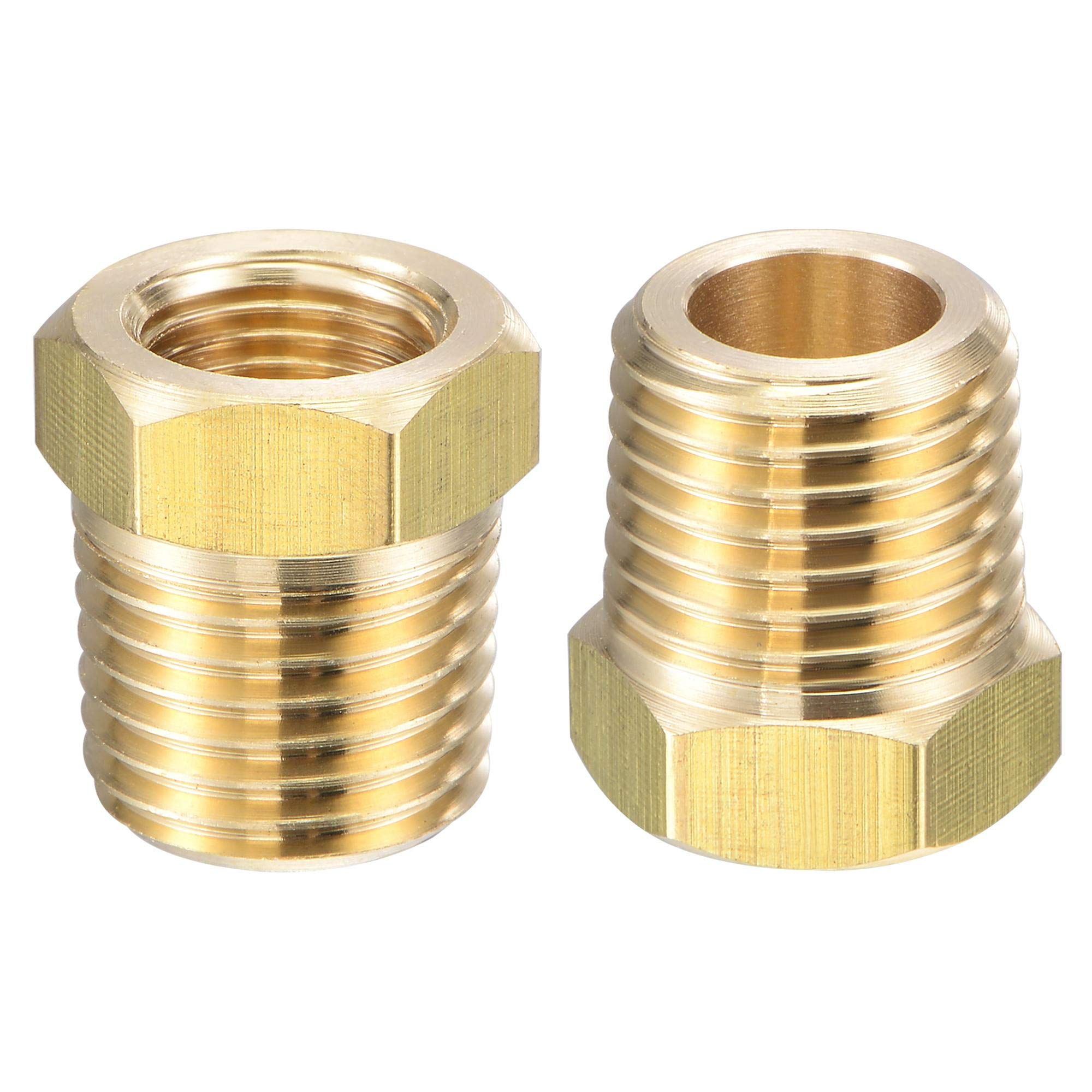 sourcing map Brass Pipe Fitting Reducer Adapter 1/4" NPT Male x 1/8" NPT Female for Water Oil Air Pressure Gauge Temp Sensor, 2pcs