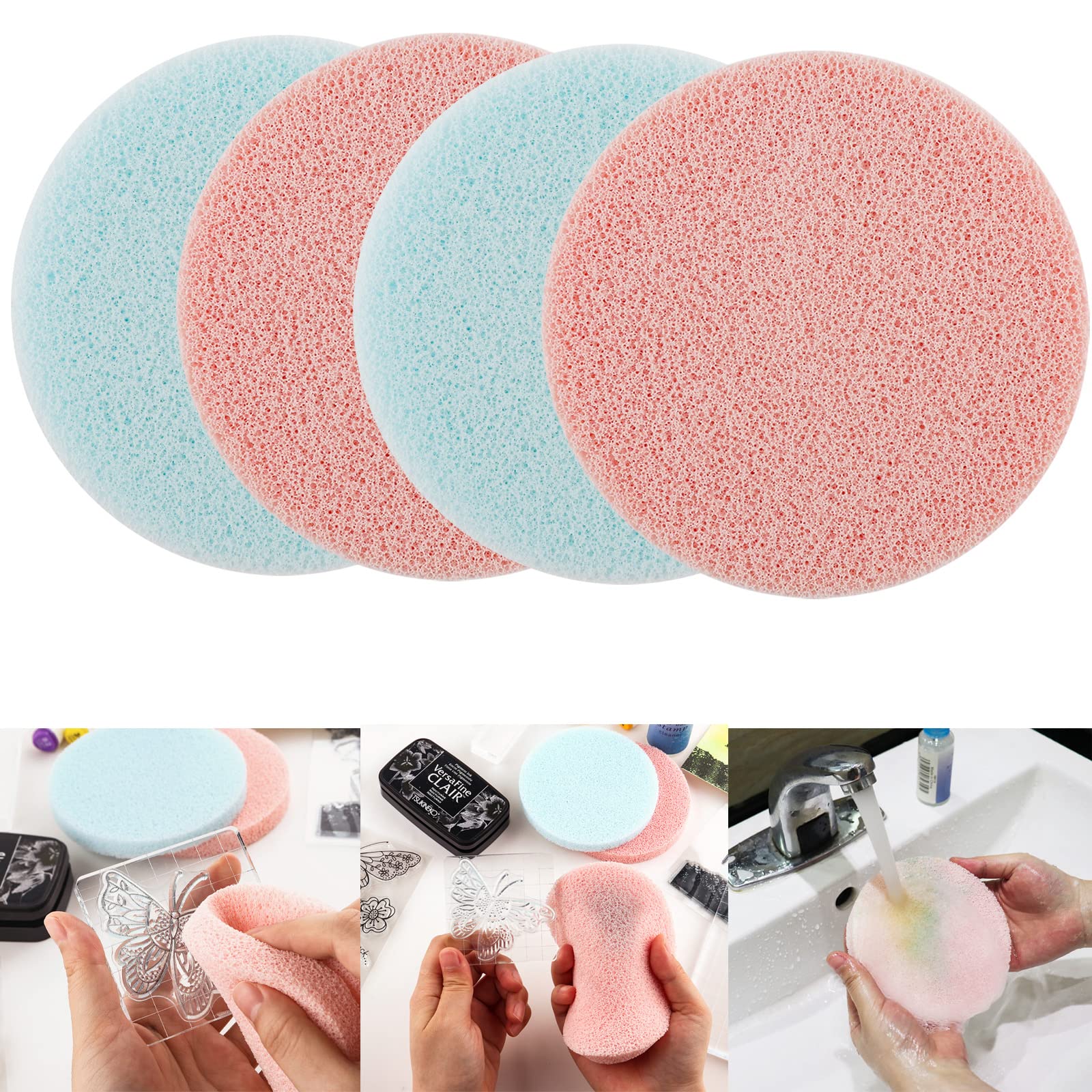 4PCS Multi-purpose Stamp Scrubber Stamp Cleaning Sponge To Remove Ink From The Intricate Parts of Stamps Easily Craft Tools Applicable to Clean Clear Stamp,Acrylic Blocks Stamp Positioners