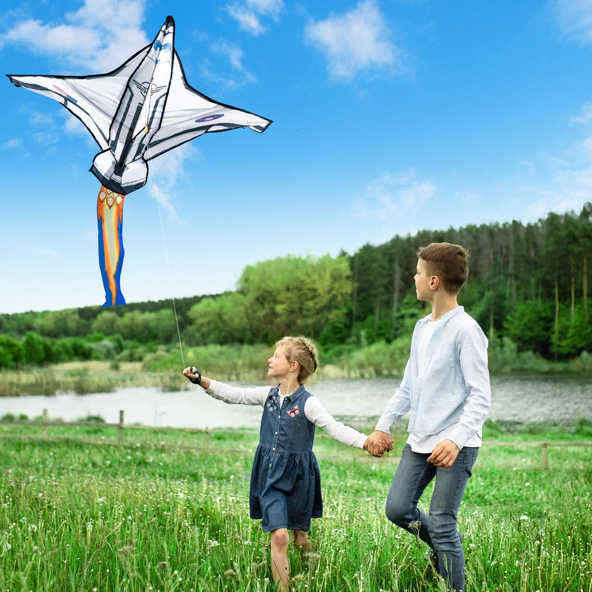 JOYIN Spaceship Kite Easy to Fly for Kids and Adults with 262.5 ft String, Large Beach Kite for Outdoor Games and Activities