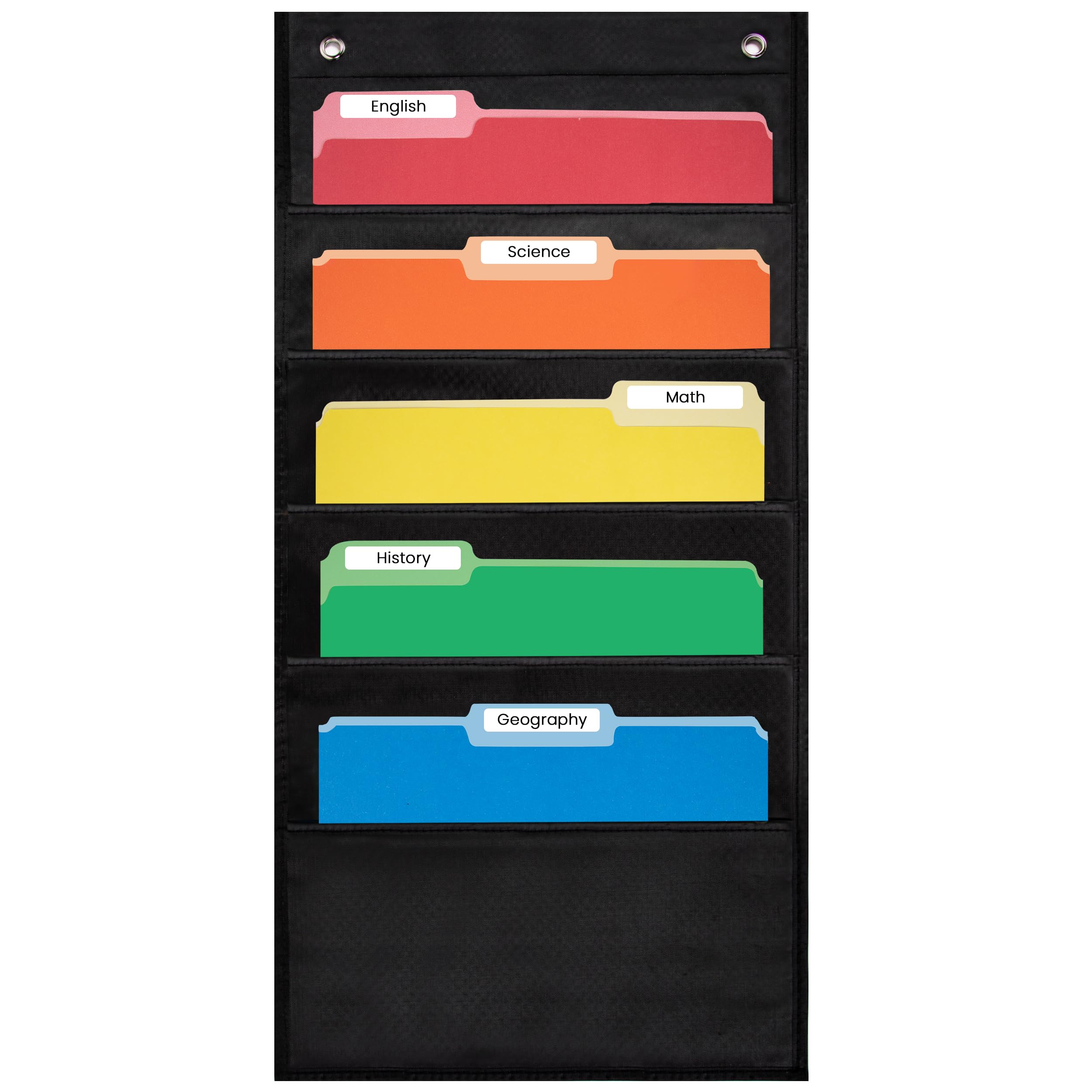 Photo 1 of Essex Wares - 5 Pocket File Pocket Chart, Black, 14" Wide x 24" Tall - Versatile Wall Hanging File Folder Organizer for Classroom, Office, Home, and More - Wall Folder Organizer - 5 Pockets
