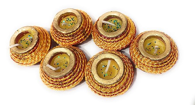 GENERIC Handmade Clay Decorative Waxed Deepak/Diya Set for Diwali - Handi Shaped | Home Decoration | Multicolour (Set of 6 Pcs)