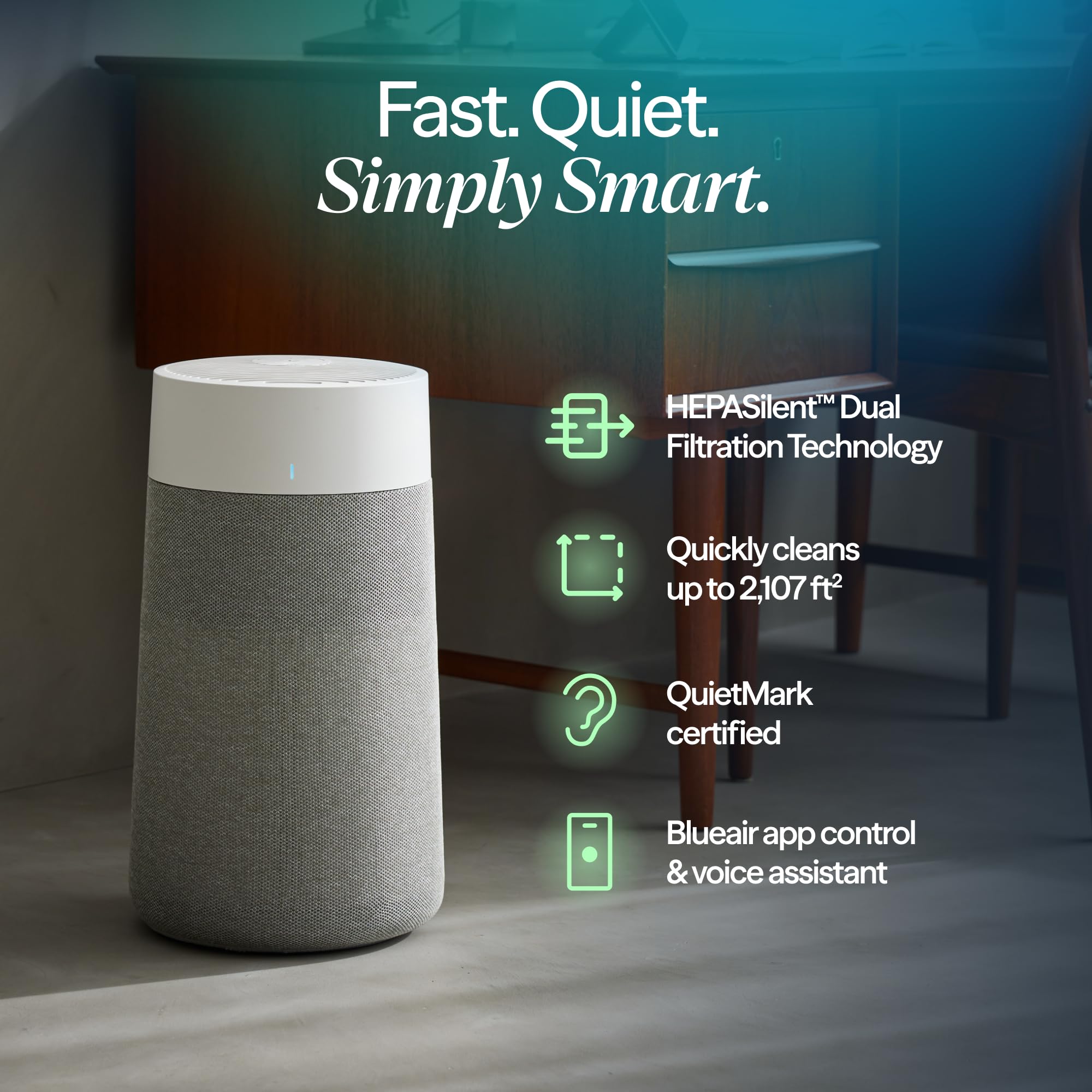 BLUEAIR Air Purifiers for Bedroom, HEPASilent Air Purifiers for Home, Air Purifiers for Pets Allergies Air Cleaner, Smart Air Purifier, Small Room Air Purifier, Virus Air Purifier, Blue Pure 411i Max