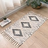 DXGJOKR Boho Bathroom Rugs 2x3ft Farmhouse Bath Runner Rug, Small Tufted Cotton Accent Floor Mat with Tassels, Grey