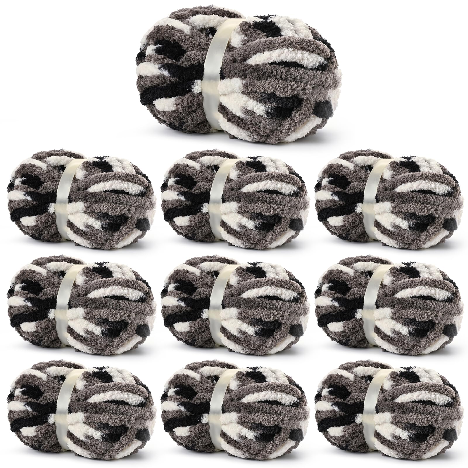 Photo 1 of 10 Pack Fluffy Chunky Chenille Yarn for Crocheting, Jumbo Chunky Blanket Yarn for Hand Knitting, 240yds/70.5oz Super Bulky Variegated Baby Blanket Yarn(Black-White-Grey)