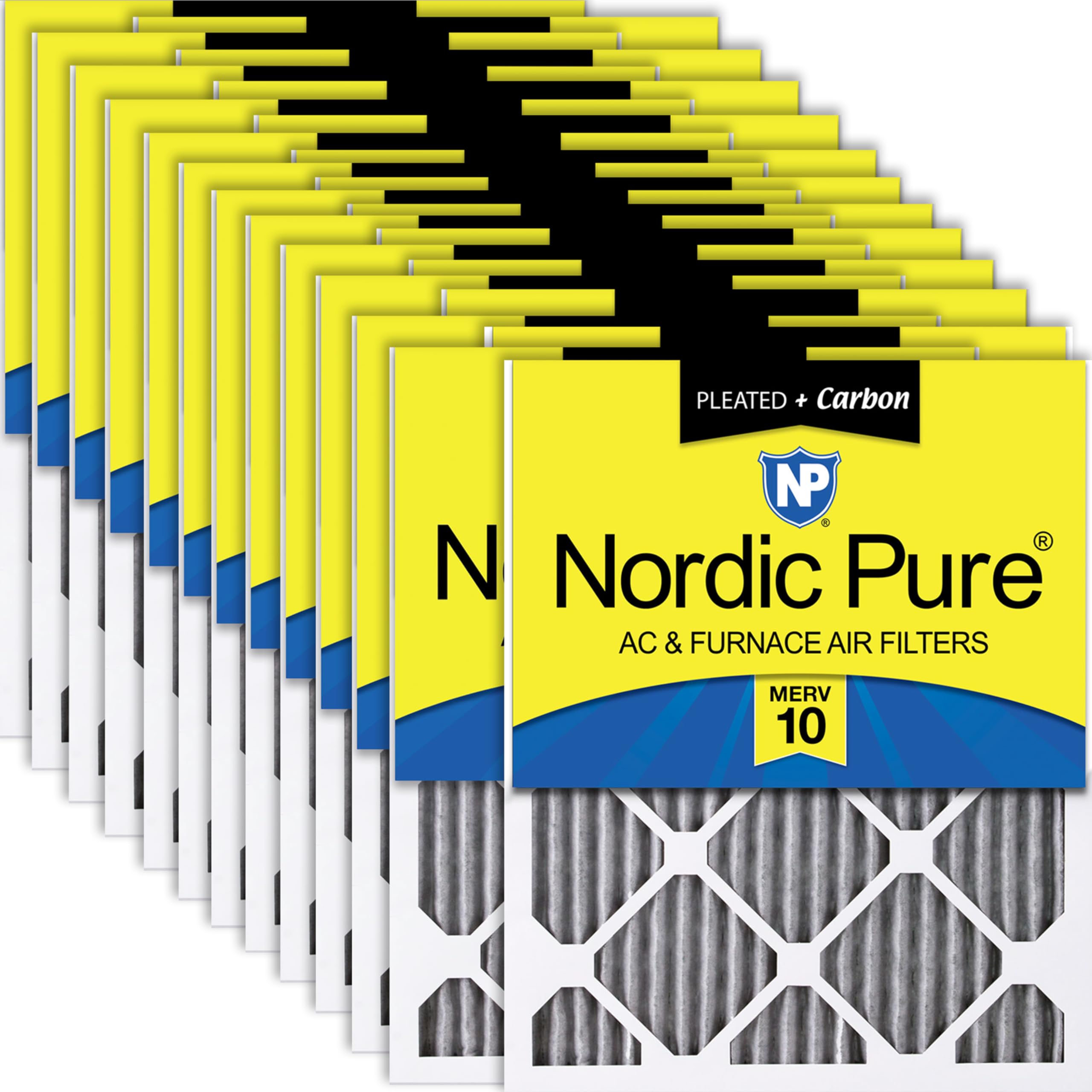 Nordic Pure 12x20x1 (Actual Size: 11 1/2 x 19 1/2 x 3/4) Furnace Air Filters MERV 10 Pleated Plus Carbon 24 Pack Image
