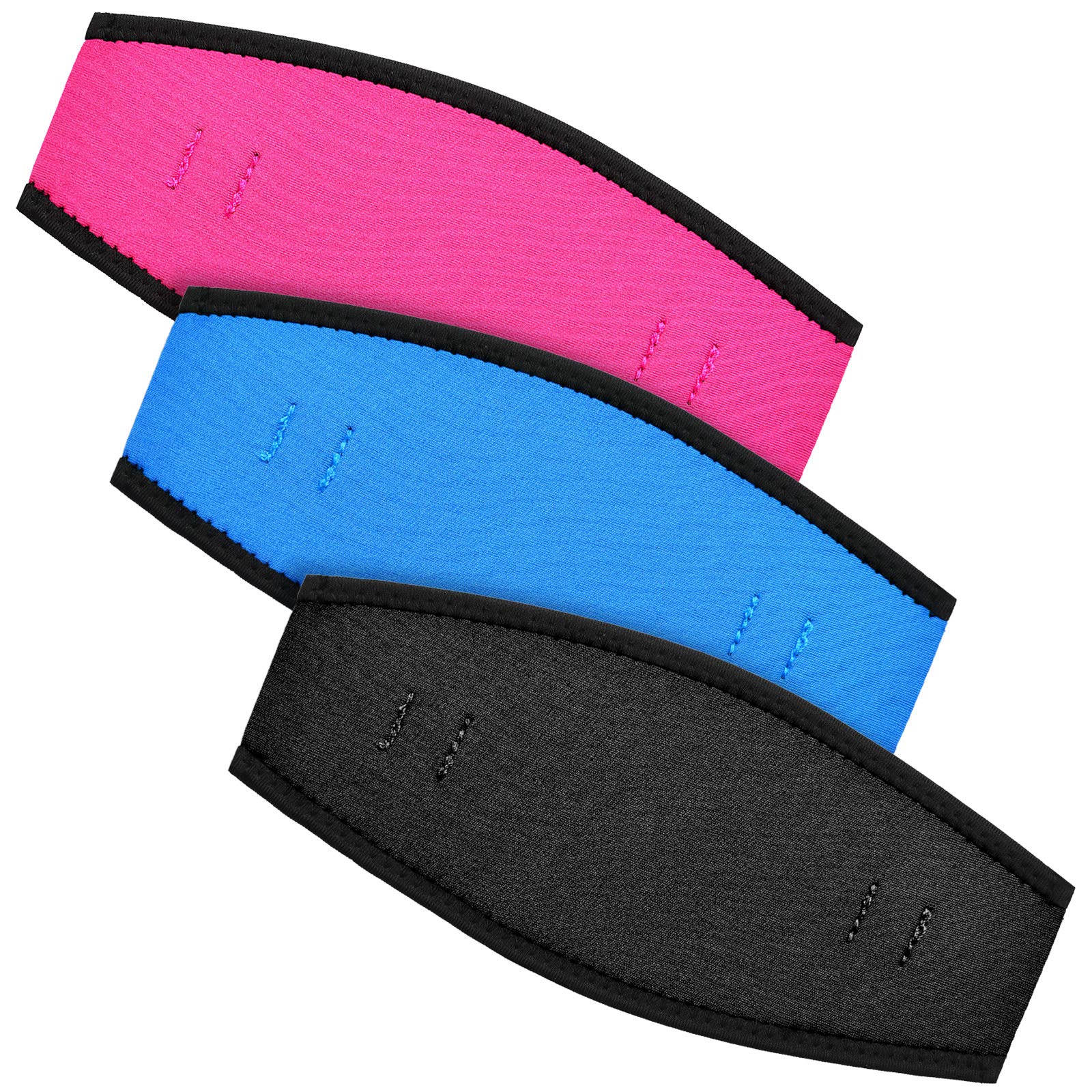 Photo 1 of Skylety 3 Pieces Neoprene Mask Strap Cover Neoprene Diving Mask Straps Hair Protector Wrap for Dive and Snorkel Masks Water Sports (Rose Red, Black, Blue)