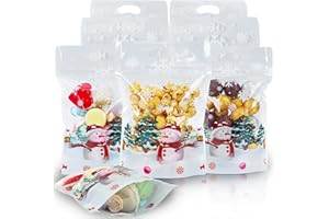 SEPGLITTER 60 PCS Christmas Ziplock Bags Resealable Christmas Candy Bags Clear Snowman Plastic Goodie Bags for Xmas Party Hol