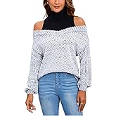 MakeMeChic Women's Fall Fashion 2025 Cold Shoulder Sweaters Long Sleeve Knitted Oversized Turtleneck Sweaters