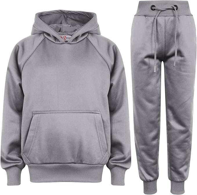 A2Z 4 Kids Girls Boys Unisex Plain Tracksuit Steel Grey Hooded Sweat