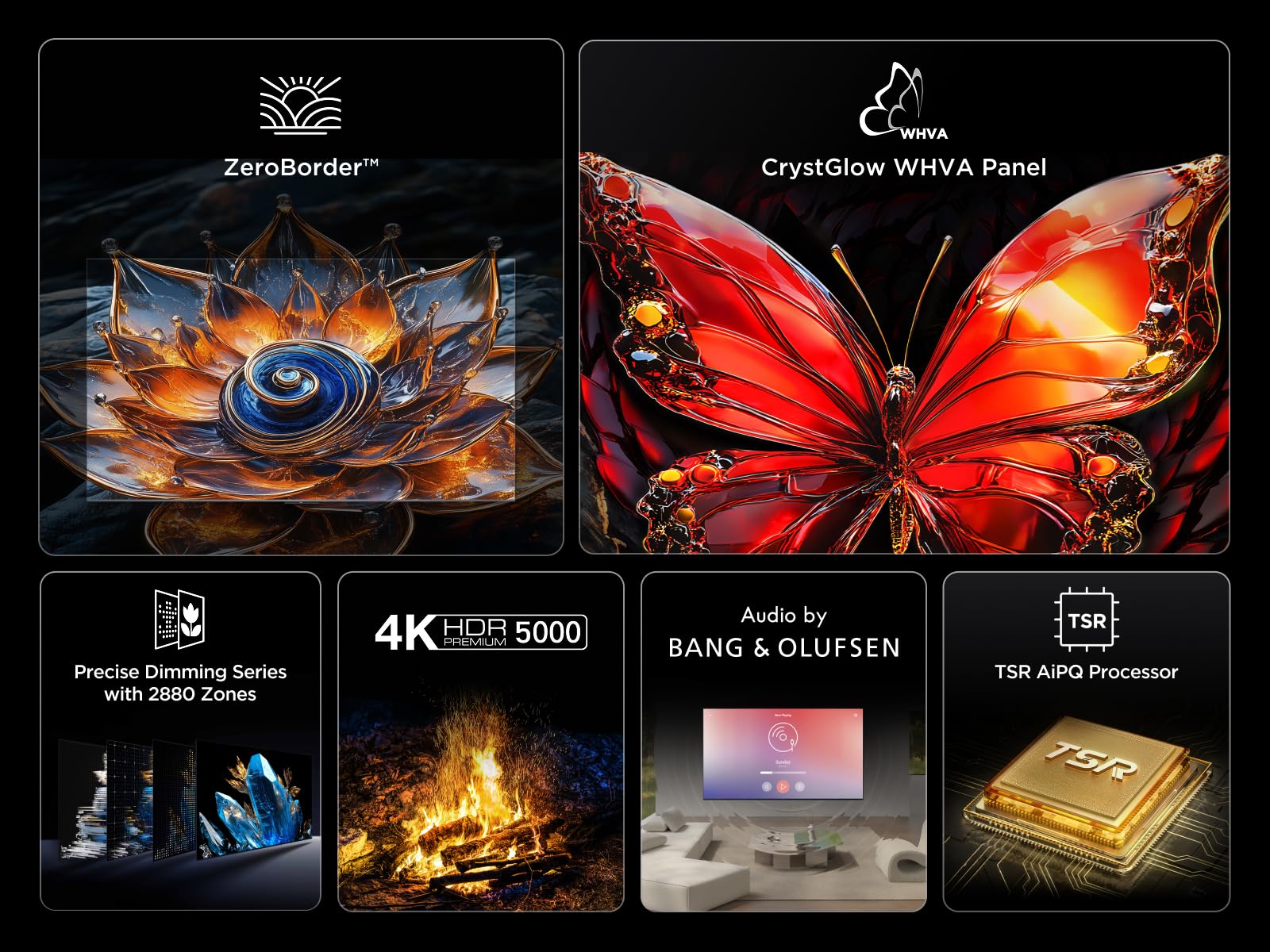 TCL 85Q8C 85 Zoll QD-Mini LED-Fernseher, 4K HDR Premium 5000, ZeroBorder™, Smart Google TV, CrystGlow WHVA-Panel, Audio von Bang & Olufsen, 144Hz Motion Clarity Pro, Dolby Vision IQ & Atmos 5