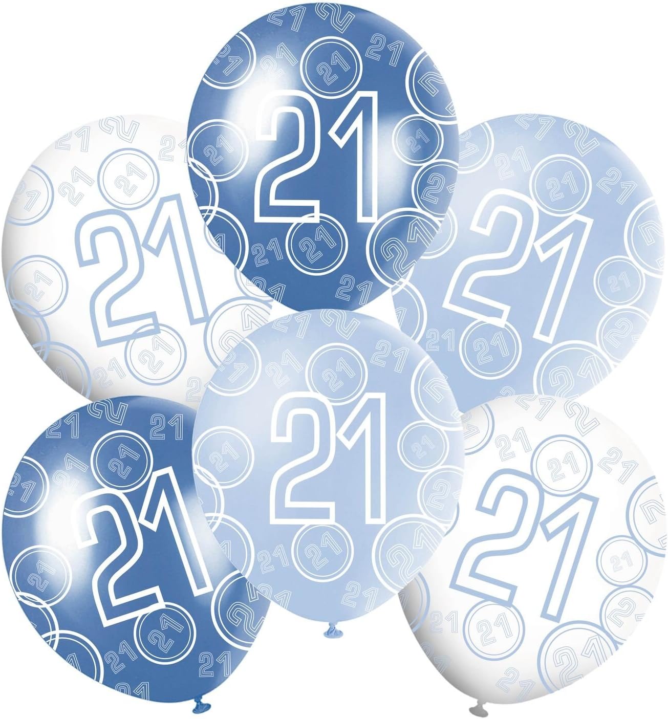 Blue Glitz Happy Birthday Latex Balloons Mix - Pack of 6 - 12" (21st)