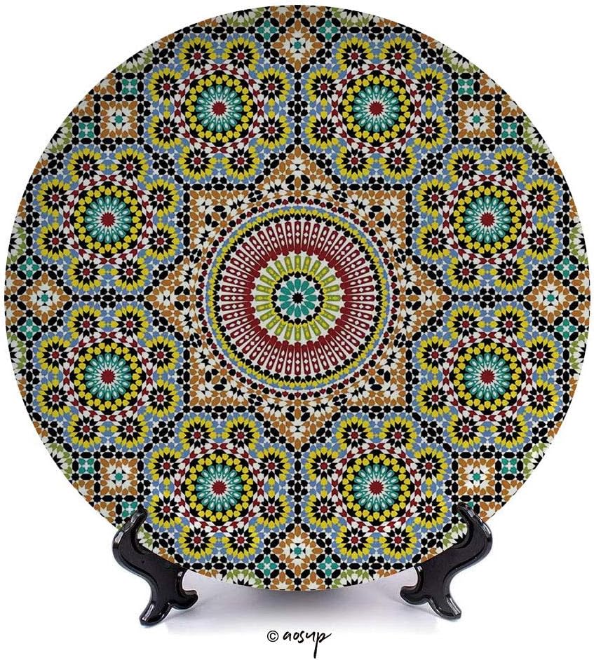 AngelDOU №08812 Porcelain Plates Ceramic Decorative Plates/Moroccan Decor,Aged Old Arabic Design Arabian Cultural Engraving Art History Tourist Attraction / 10 Inch