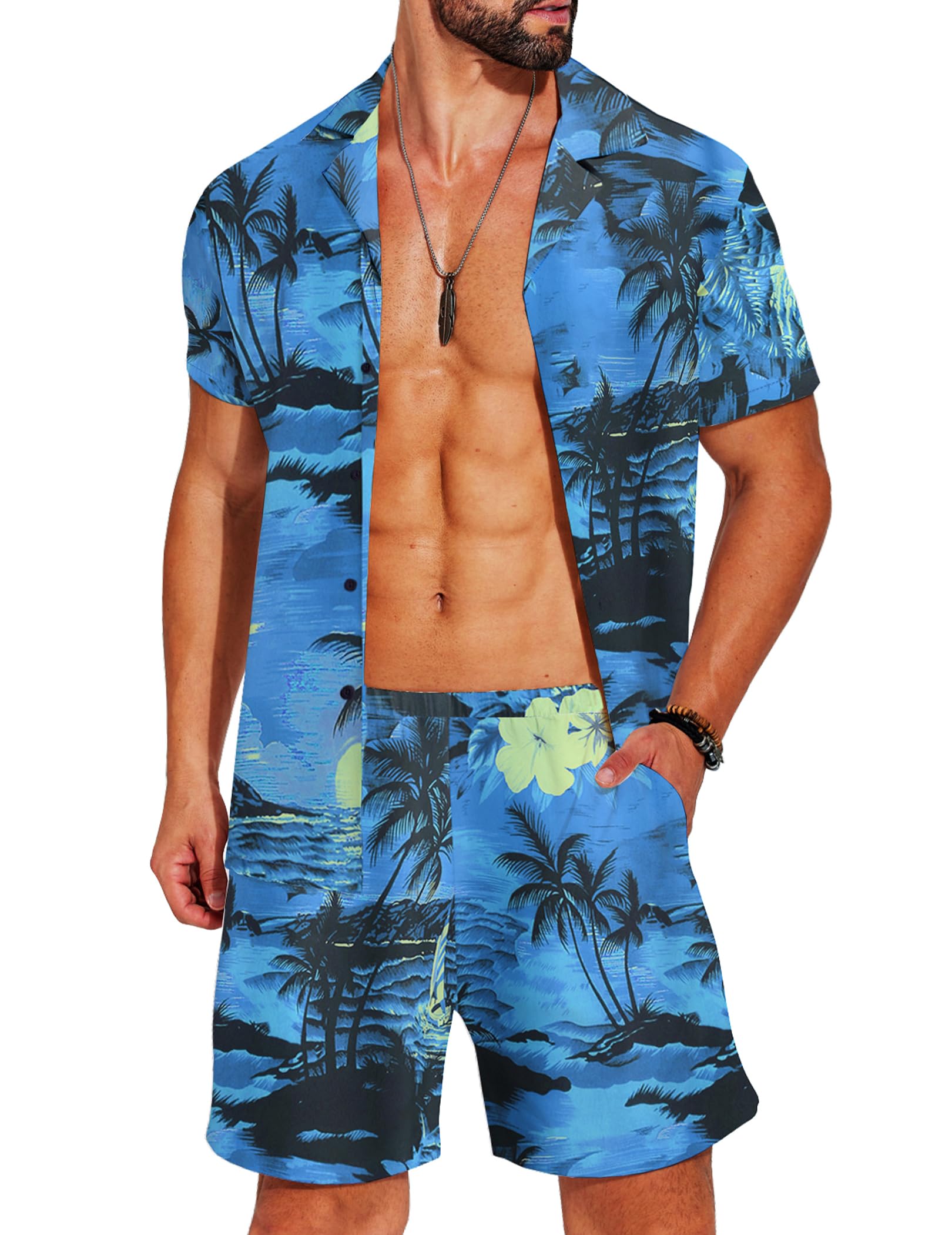 COOFANDY Men's Matching Shirt and Shorts Set Casual