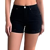 roswear Women’s Casual Summer Sexy Distressed Butt Lifting Jean Shorts Mid Rise Folded Hem Stretchy Denim Shorts