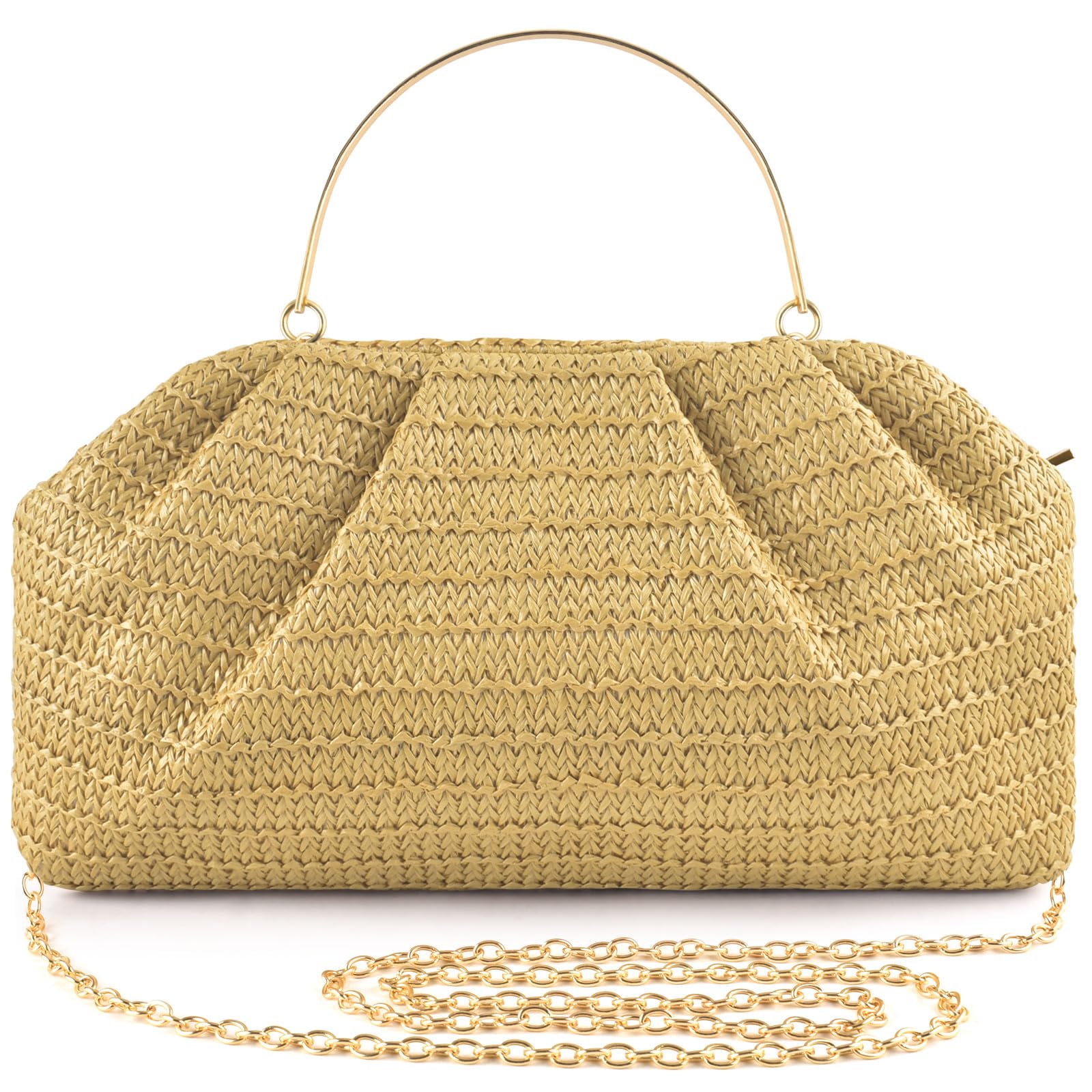 Photo 1 of ERKOON Straw Clutch Purse Women, Summer Beach Crossbody Shoulder Handbag Cloud Dumpling Pouch Boho Woven Envelope Bag with 2 Detachable Chain (Khaki)
