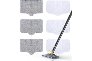ScrubWiz Steam Mop Pads with Washable and Reusable, 6 Pack Replacement, 2 Material Types Accessories Compatible With Steamer Mop for Cleaning Floors and Carpets, White and Gray