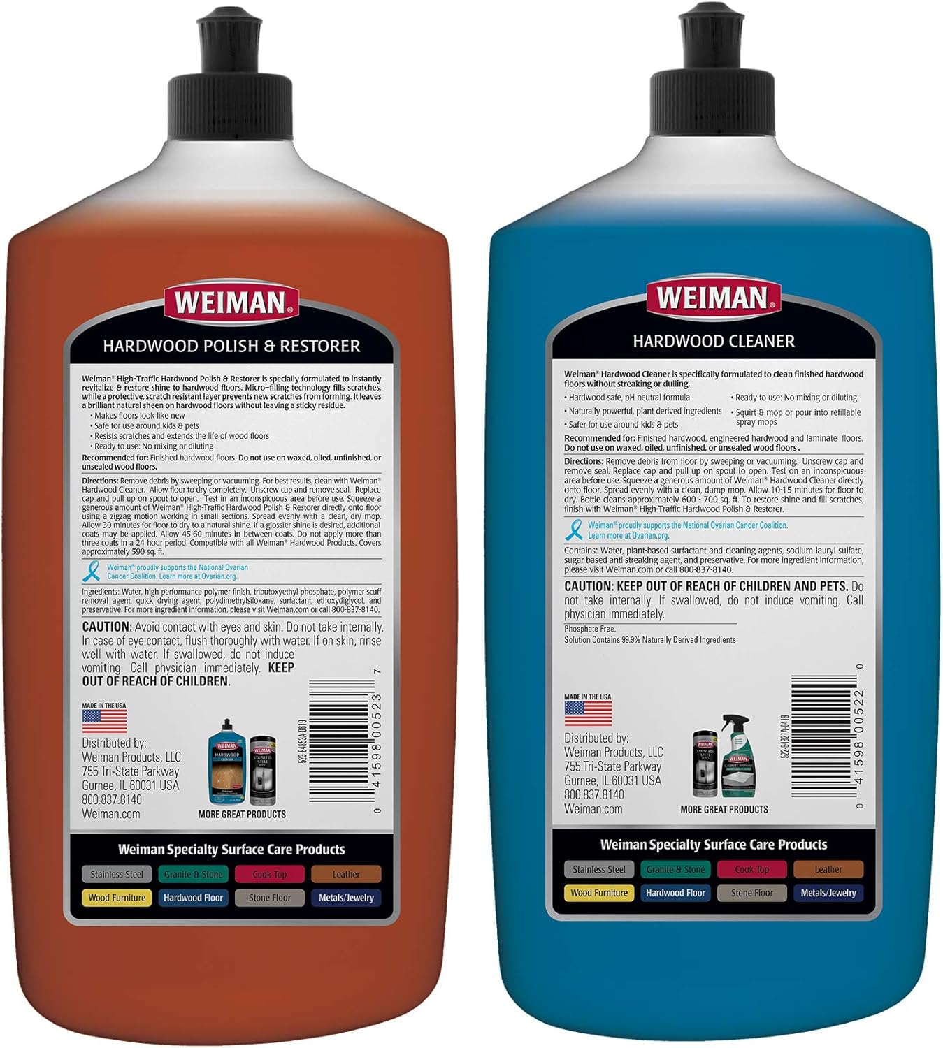 Weiman Hardwood Floor Cleaner and Polish Restorer Combo - 2 Pack - High-Traffic Hardwood Floor, Natural Shine, Removes Scratches, Leaves Protective Layer - Packaging May Vary: Health & Personal Care