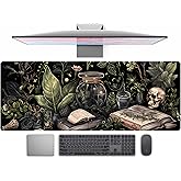 Dark Academia Desk Mat Mouse Pad XL Extended Large Gaming Desk Pad Mousepad, Mystical Green Plant Computer Laptop Keyboard and Mouse Mat, Desktop Protector Mat for Women Girl Office 31.5x11.8 in