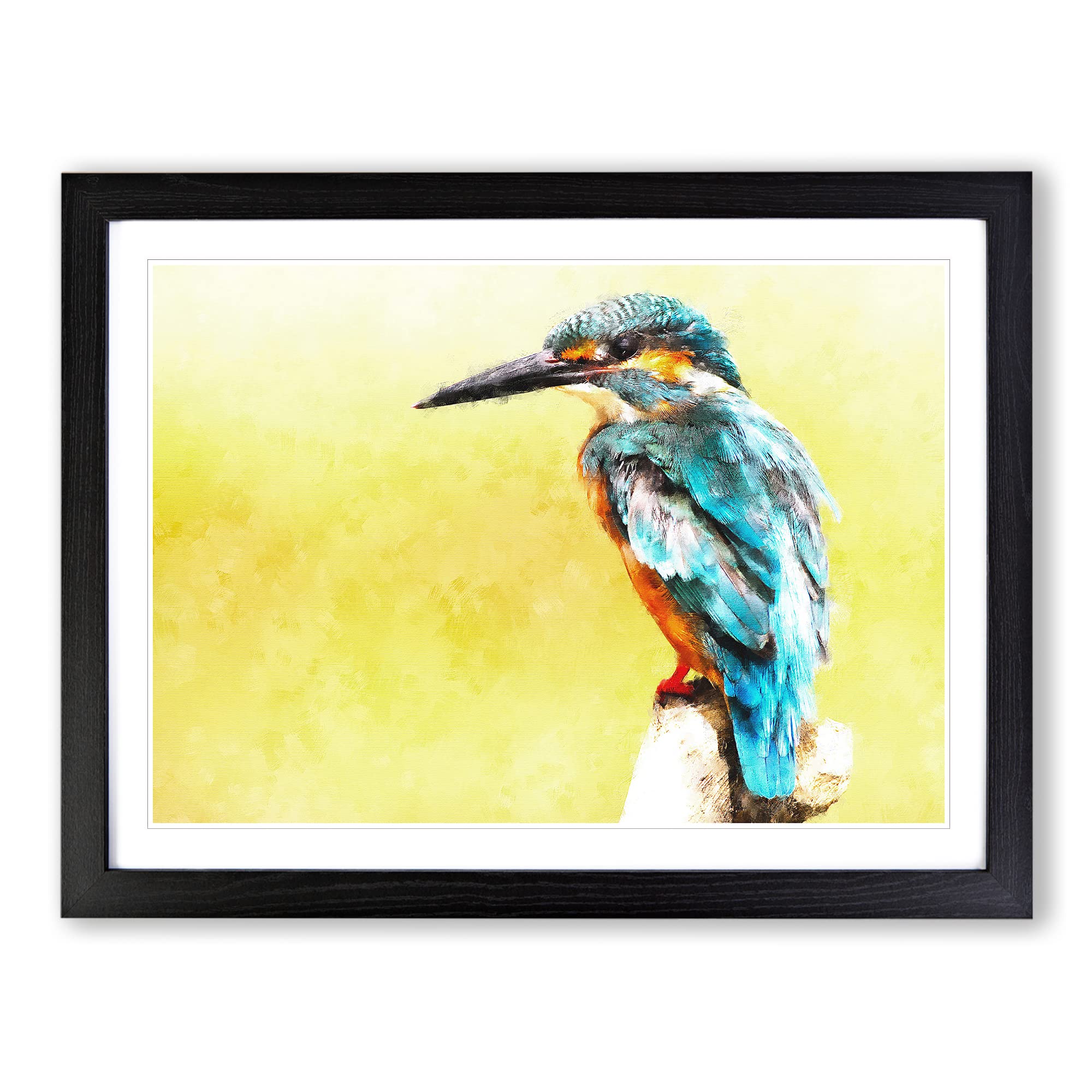 Blue Kingfisher Painting Modern Art Framed Print | A4 Black Framed Wall Art | Ready to Hang | Modern Historical Picture | Living Room Bedroom Lounge Office
