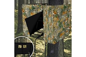 RUNPON Hunting Tree Stand Blinds, Camouflage Tree Stand Cover, 102''x35''Hunting Realistic Forest Camo Treestand Ground Blinds with Zipper and Two Large Pockets for Deer, Elk, Turkey Hunting