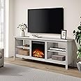 WAMPAT Fireplace TV Stand for 75 Inch TV Entertainment Center, Farmhouse Electric Fire Place Wood TV Console Table Cabinet with 4 Storages for Living Room Bedroom, 70'' White