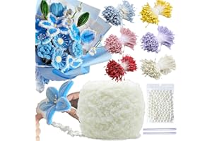 NafuXiaJJia 600 Pcs 6-Coloured Flower Stamens for Crafting,200 Pcs Pearls and 1 Roll Fluffy Yarn for Pipe Cleaners Crafting,Bouquet Accessories,Pipe Cleaner Flower Kit