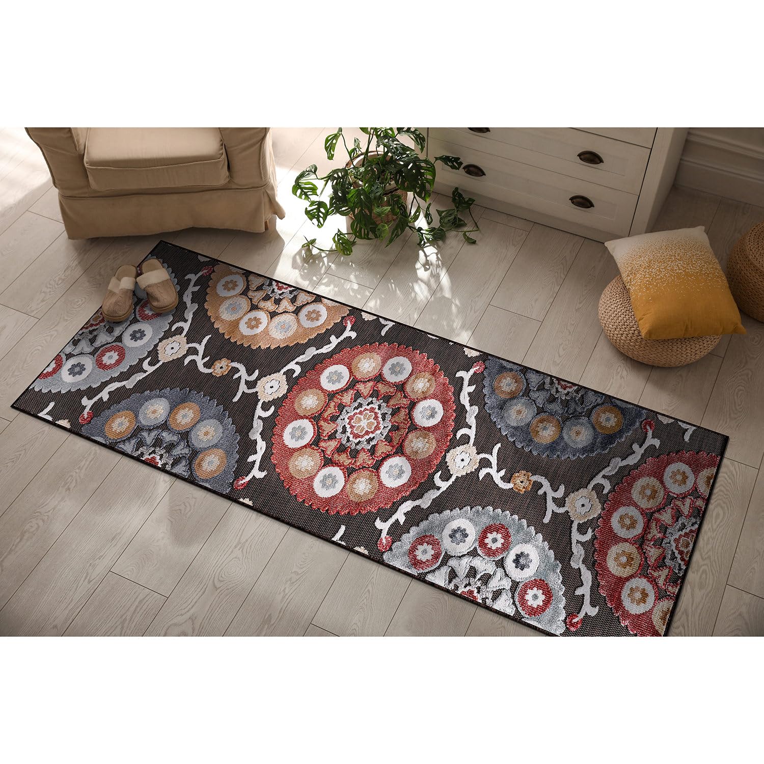 CAMILSON Runner Outdoor Rugs Oriental Retro Traditional Floral Medallion Area Rug 2x10 Non-Shedding Stain Resistant Indoor Carpet for Bathroom Hallway Kitchen Office (2 x 10 / Brown) Image