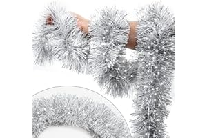 SURCVIO 33FT Silver Christmas Tinsel Garland - Metallic Tinsel Twist Garland for Christmas Tree Decorations, Xmas Tree Decor Home Indoor Holiday Party Supplies (Silver)