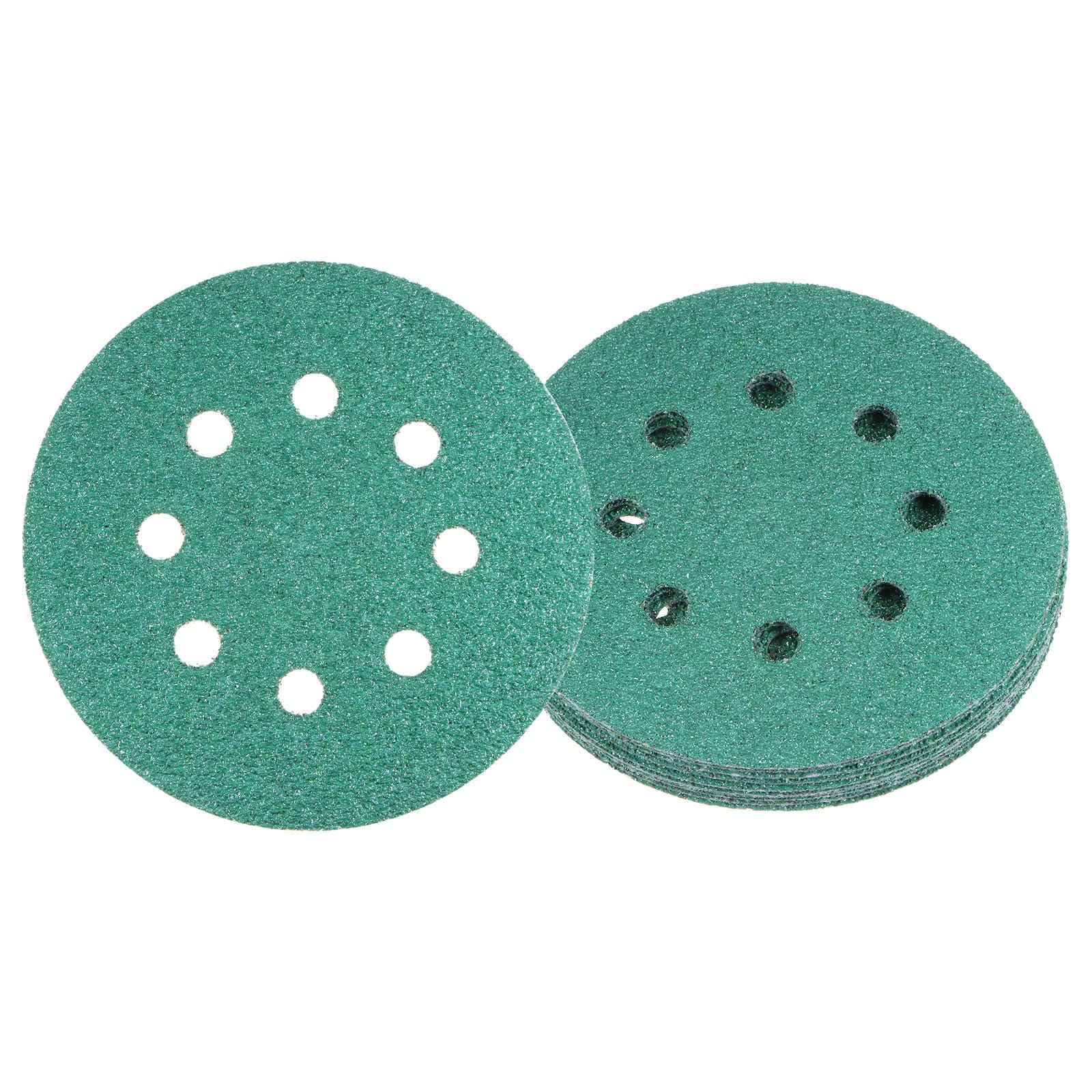 Kozelo 10pcs Green Film Sanding Discs - [5 Inch 40 Grits 8 Hole ] Round Aluminum Oxide Hook & Loop Wet Dry Sander Pads for Wood Metal Polishing Use| Zirconium Corundum Sandpaper