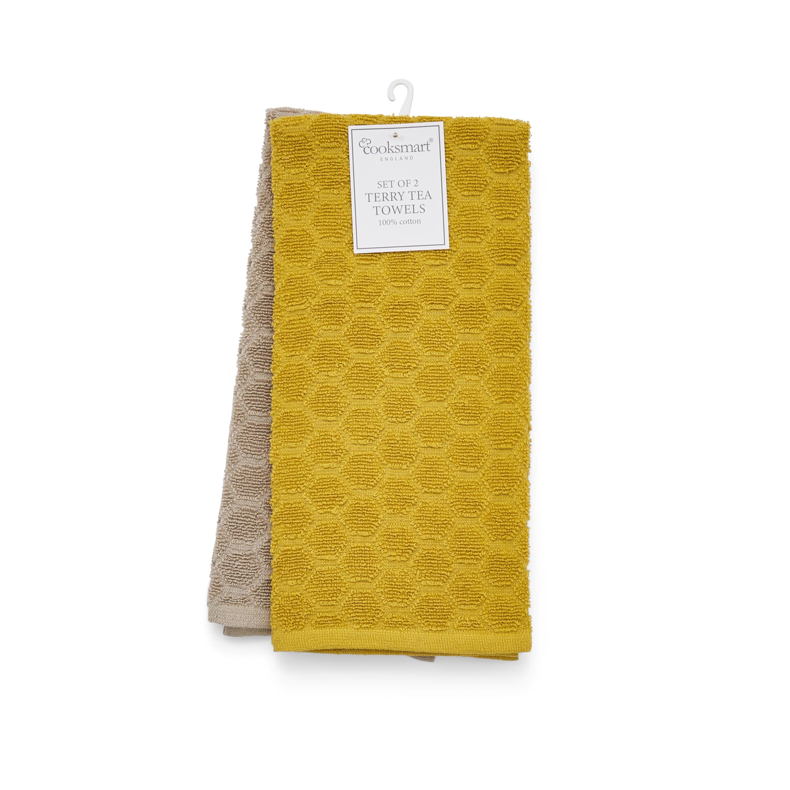 Cooksmart British Designed Pack of 2 Tea Towels | Luxury Tea Towels for Kitchen | Modern Honeycomb Pattern Terry Tea Towel Set