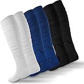 Jeyiour 3 Pairs Scrunch Football Socks Non Slip Extra Long Tube Multi Sport Knee High Soccer Athletic Socks for Unisex Men and Women White Blue Black